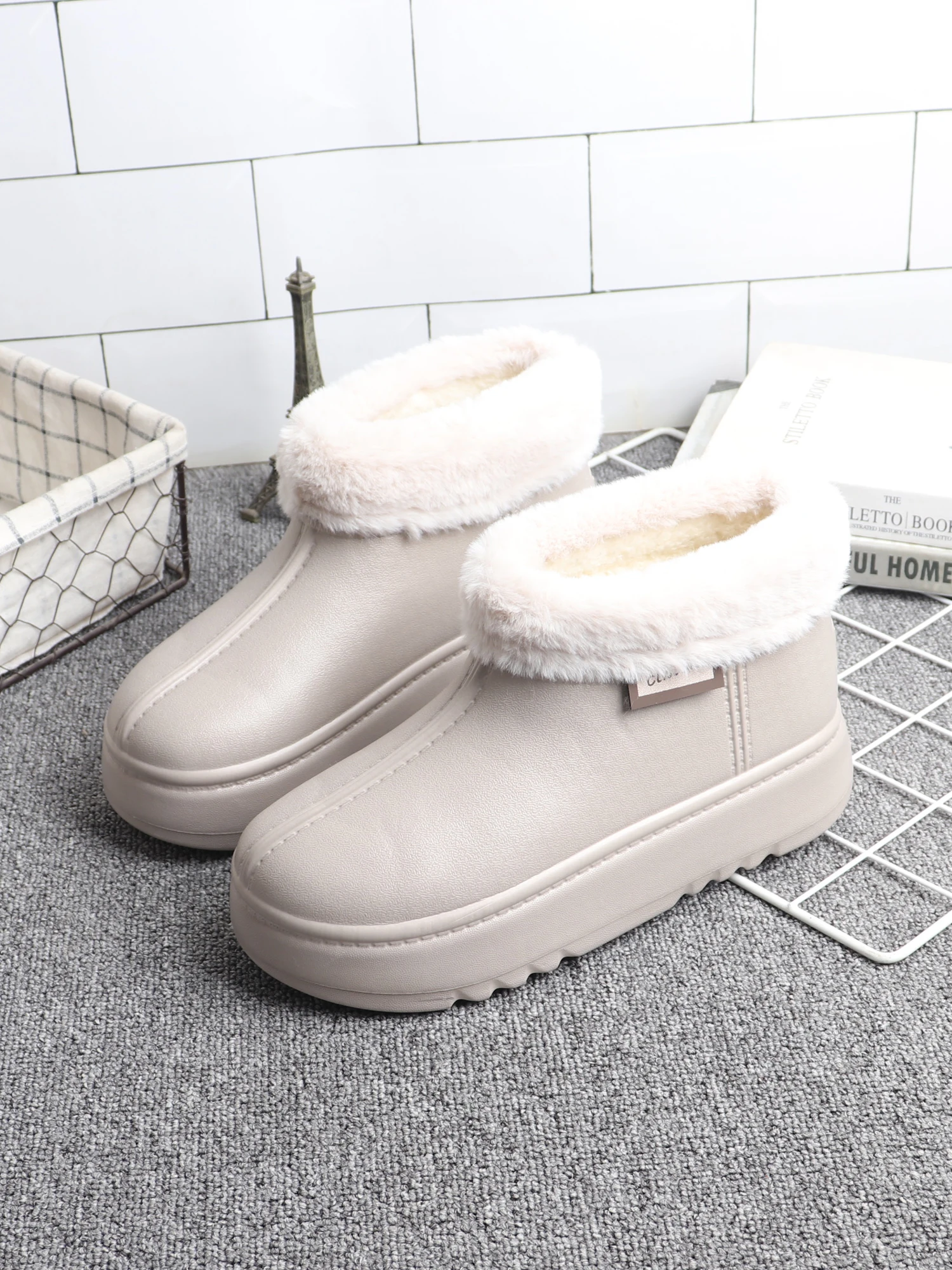 Women's High-Top EVA Cotton Shoes with Fleece Full-coverage Warm Home Work Shoes Waterproof Thick Bottom Indoor Outdoor Slippers