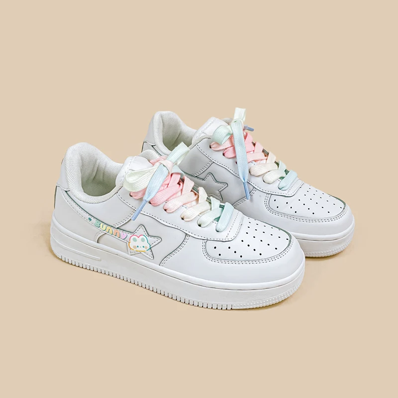 Amy and Michael Cute Girls Students White Flat Casual Sneakers Tennis Female Skateboard Shoes Low Top Women Fashion Trainers