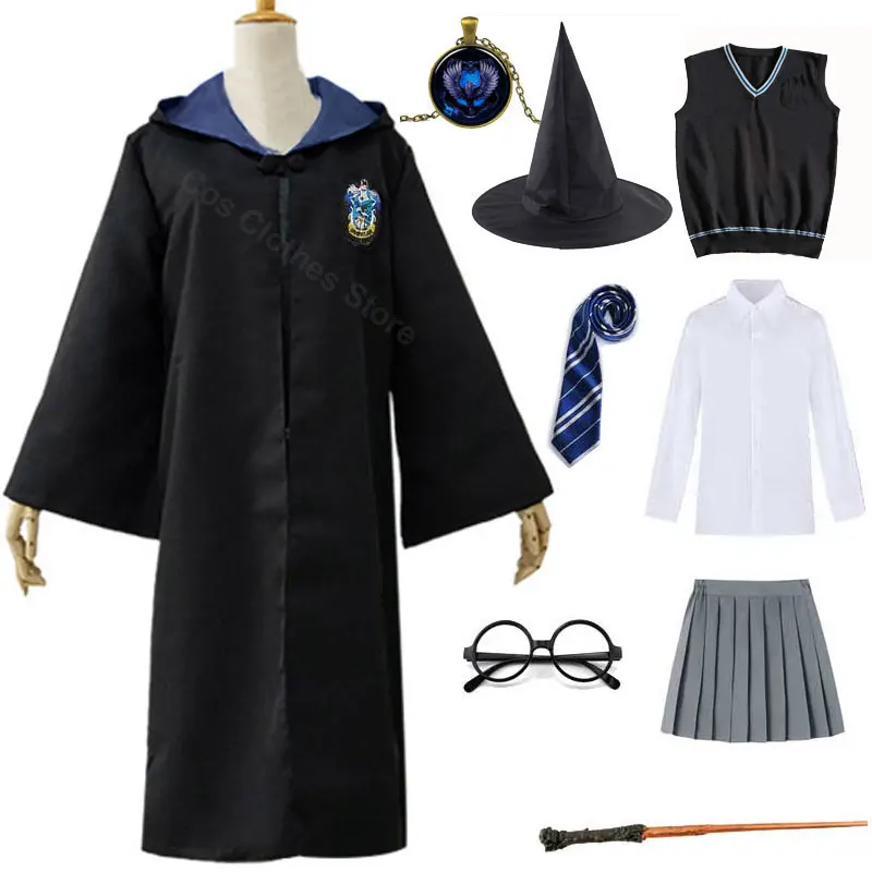 Magic College Uniform For Kids Adult Hufflepuff Slytherin Style Robe Cloak Sweater Heromions Cosplay HalloweeCostume