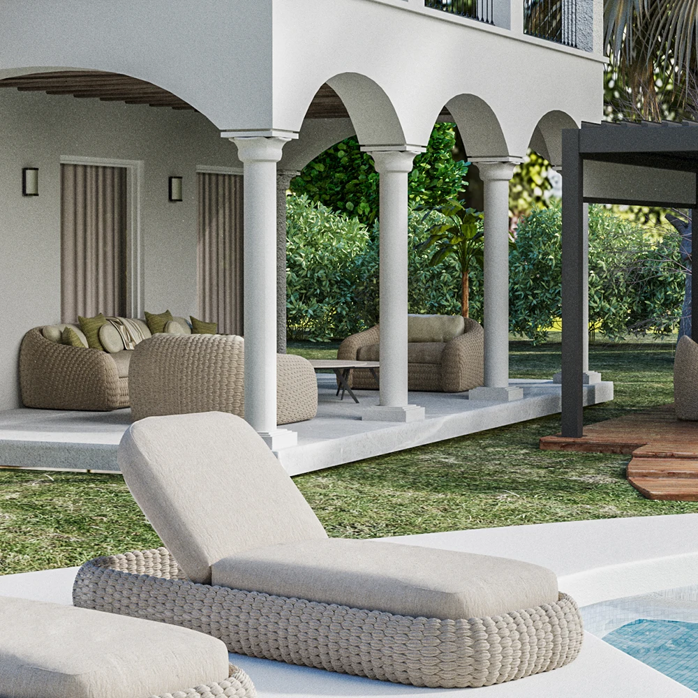 

Modern Rope Sun Lounger with Aluminum Frame for Beach Garden Patio Hotel Park Villa Includes Mail Packing Sunlounger