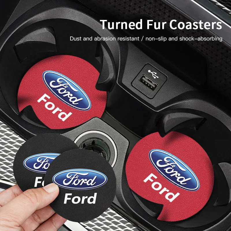 Posavasos de gamuza para coche, alfombrilla antideslizante para taza de agua, Interior de coche para Ford Focus Fiesta Puma Ranger Kuga MK7 MAX F150 Mondeo, 2 uds.
