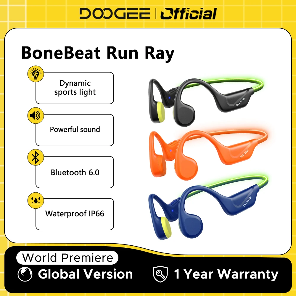 

Наушники DOOGEE BoneBeat Run Ray с костной проводимостью, водонепроницаемые беспроводные Bluetooth-гарнитуры с сигнальной лампой для занятий спортом на открытом воздухе