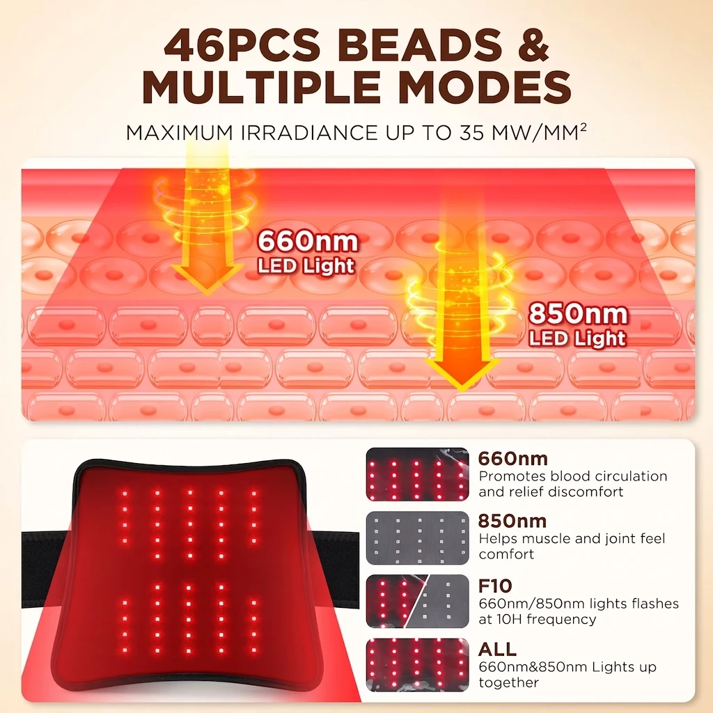 Wireless Electric Infrared Knee Pad Massager LED Light Heating Vibration Leg Waist Joint Support Brace for Back view 3