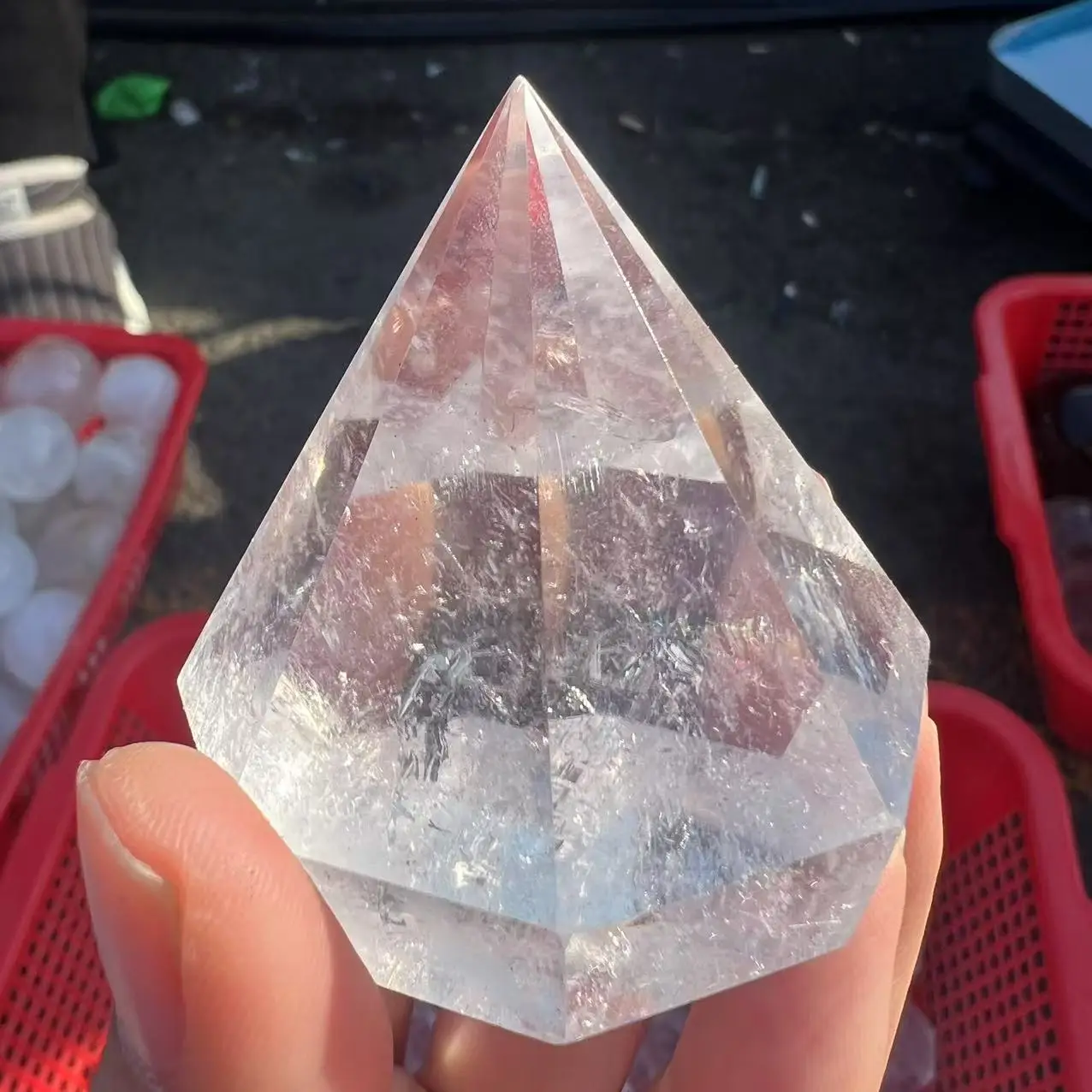 Natural Clear Quartz Crystal Pyramid New Type Hexagonal gemstone Pyramid 6 Faced Reiki Healing Hat type Pyramid