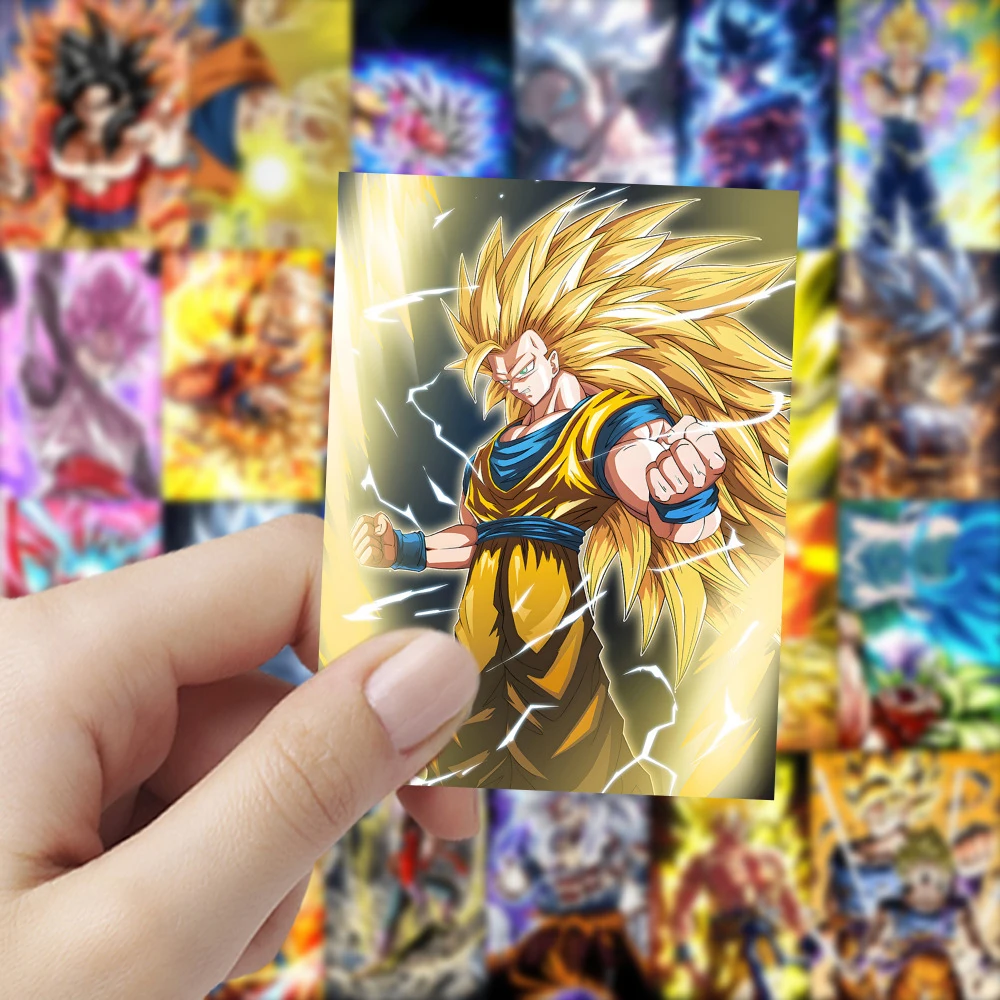 Pegatinas de Son Goku de Dragon Ball para niños, pegatinas geniales de dibujos animados, Super Saiyan, para equipaje, teléfono, portátil, regalo de juguete, 10/30/60 piezas