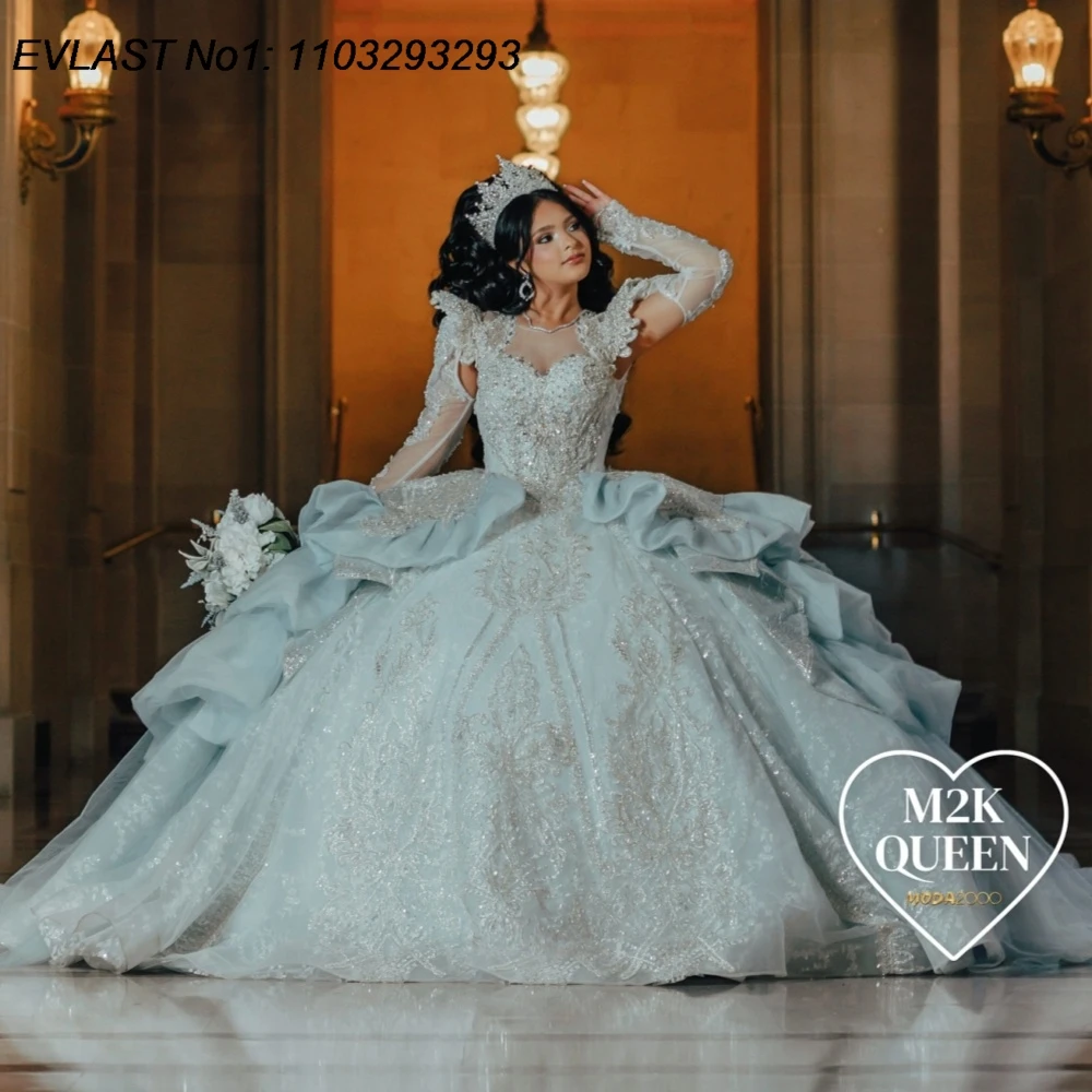

EVLAST индивидуальное блестящее зеленое бальное платье Quinceanera платье с блестками и аппликацией из бисера Sweet 16, Vestidos De 15 Anos E1QN187