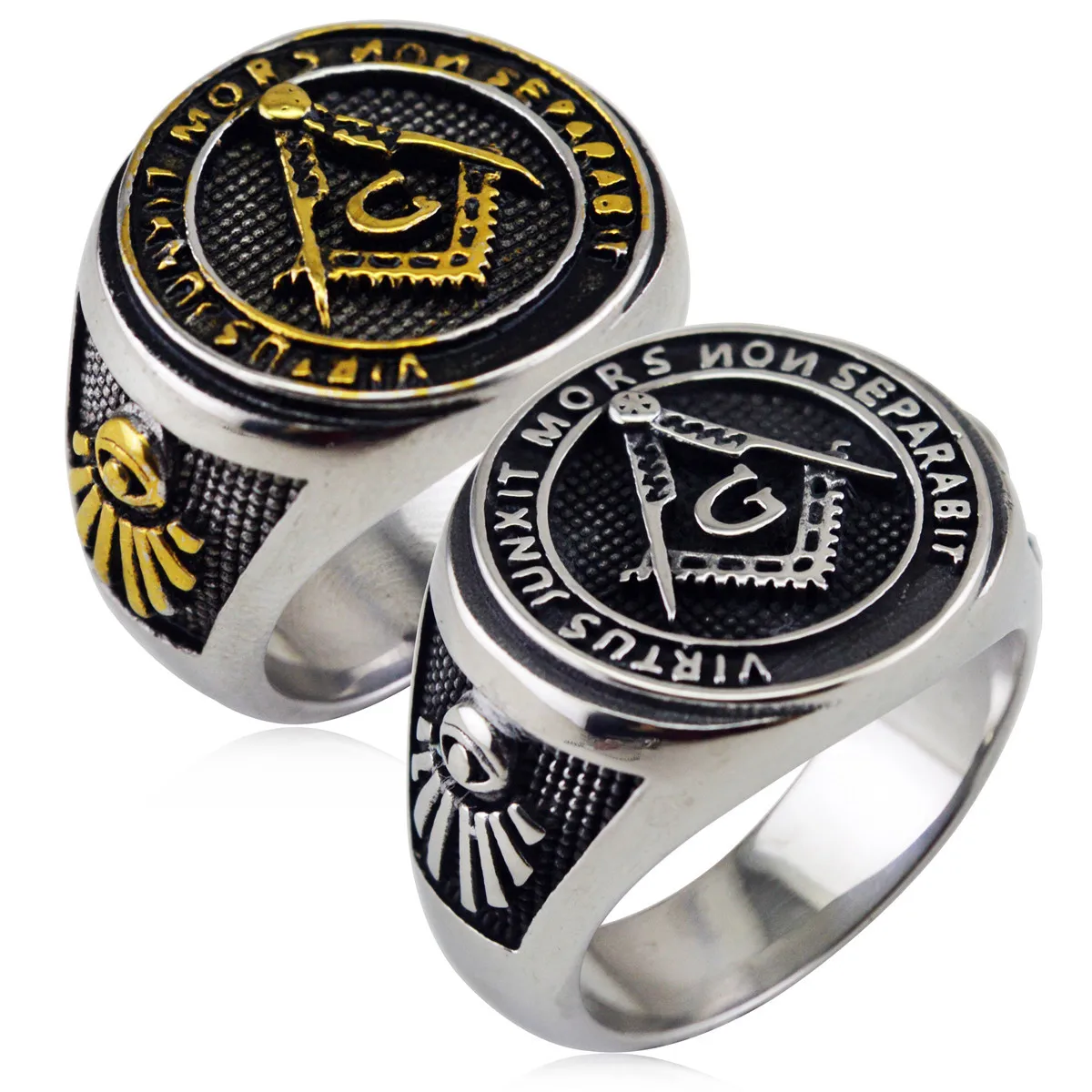 Unisex Punk Masonic Totem Ring European American Hip Hop Style Titanium Steel Finger Band Vintage Party Jewelry