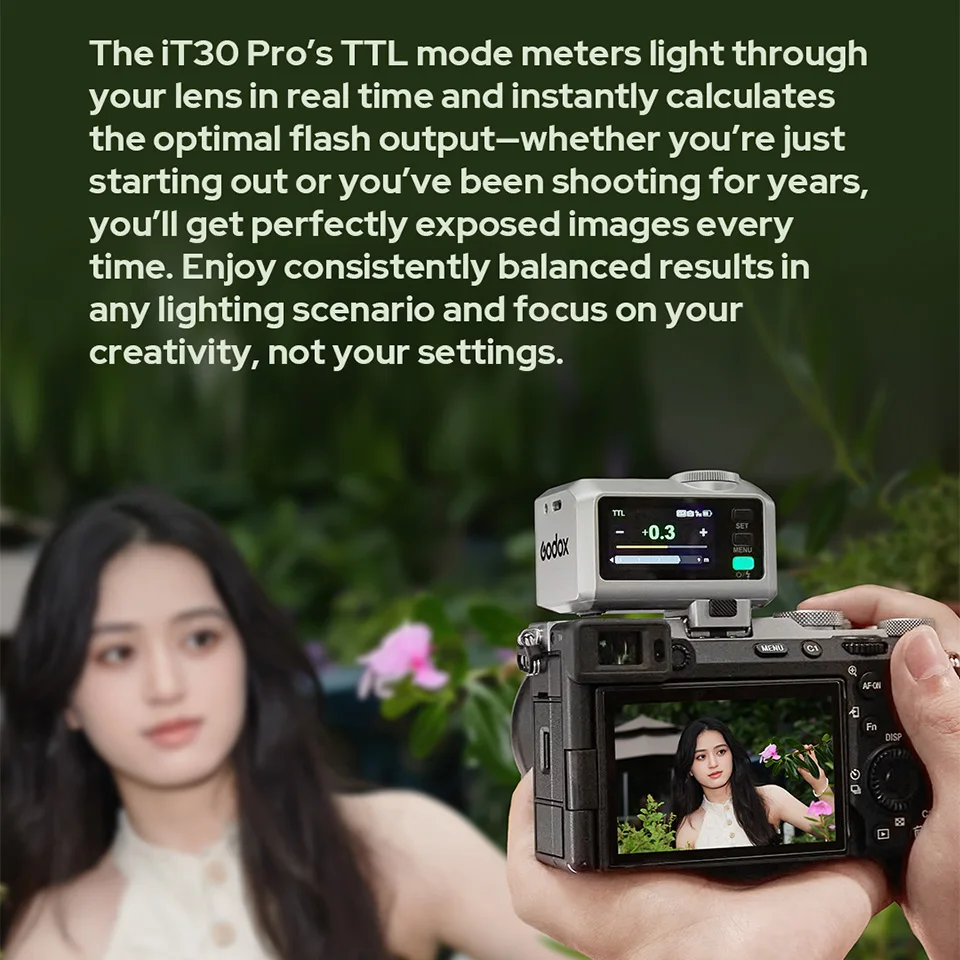 Godox IT30Pro 2.8' Touchscreen Pocket Flash TTL Auto-Exposure 2.4G Wireless on Camera Flash for Canon Nikon Sony Fuji Leica