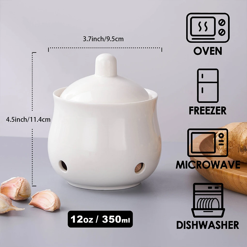 350ml White Ceramic Ventilated Garlic Holder - Fresh Garlic Storage Pot Practical Kitchen Container ginger, onions