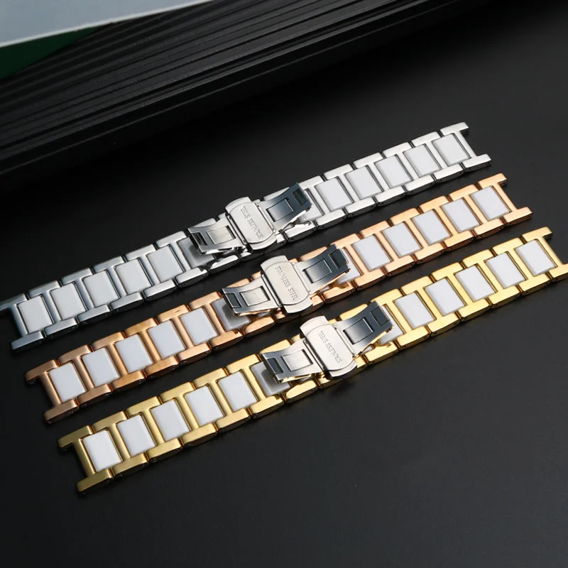 Ceramic Bracelet in stainless steel watchband 14*8mm 16*10mm 18*10mm 20*12mm watchband women man fashion wristwatches strap belt