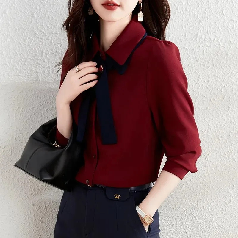 قمصان للنساء ربيع الخريف الشتاء نمط جديد الموضة الراقية بلايز بسيطة متعددة الاستخدامات بأكمام طويلة #3