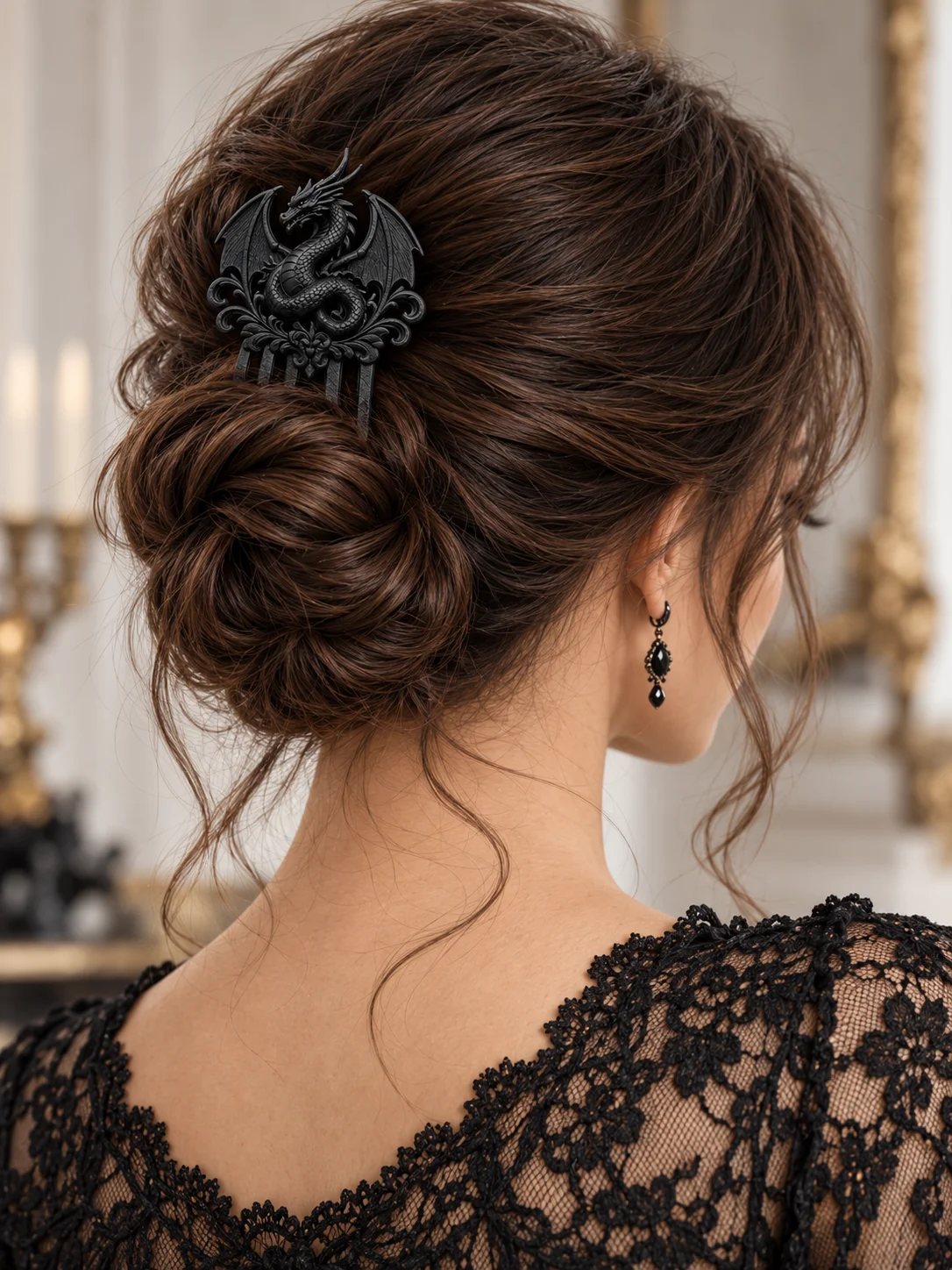 Baroque Relief Black Dragon Hairpin, Gothic Victorian Retro Style, 3D Printed Matte Hair Fork, Four-Pronged Hair Accessory with Winged Dragon and Floral Vine Pattern, Fantasy Medieval Luxury Hair Ornament, Non-Slip, Stable, Durable, Matte Texture, High-End, Perfect for Daily Commuting, Date Nights, Wedding, Bridal Party, Halloween, Cosplay, Dark Academy Style, Witch Style, Personalized Hair Accessory for Women and Girls