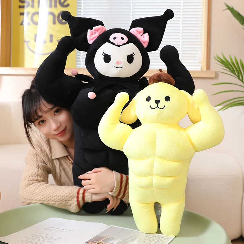 Sanrio Muscle Plush My Melody Toys Kuromi Cinnamoroll Peluches Dolls Kawaii Room Decor Sofa Cushion Sense Of Security Gift