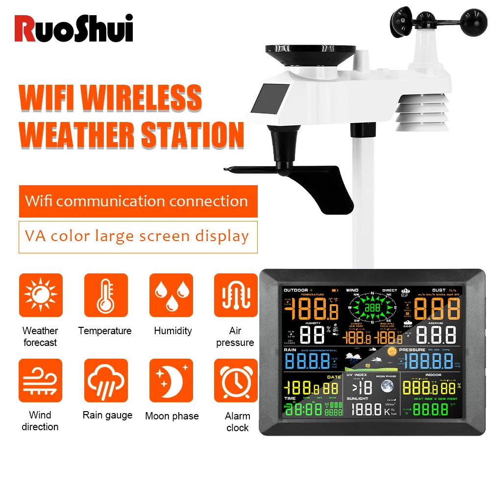 Imagem -03 - Estação Meteorológica sem Fios com Sensor Exterior Wi-fi Profissional Medidor de Chuva Vida Inteligente Previsão Medidor de Vento Internet 0310