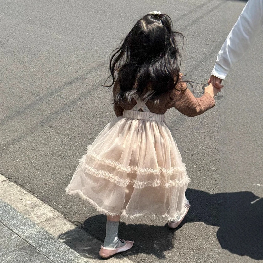 

Girls' Pink Veil Princess Dress 2025 Autumn and Spring Baby Girl's Holiday Dress Children's Fairy Skirt Strap Detachable