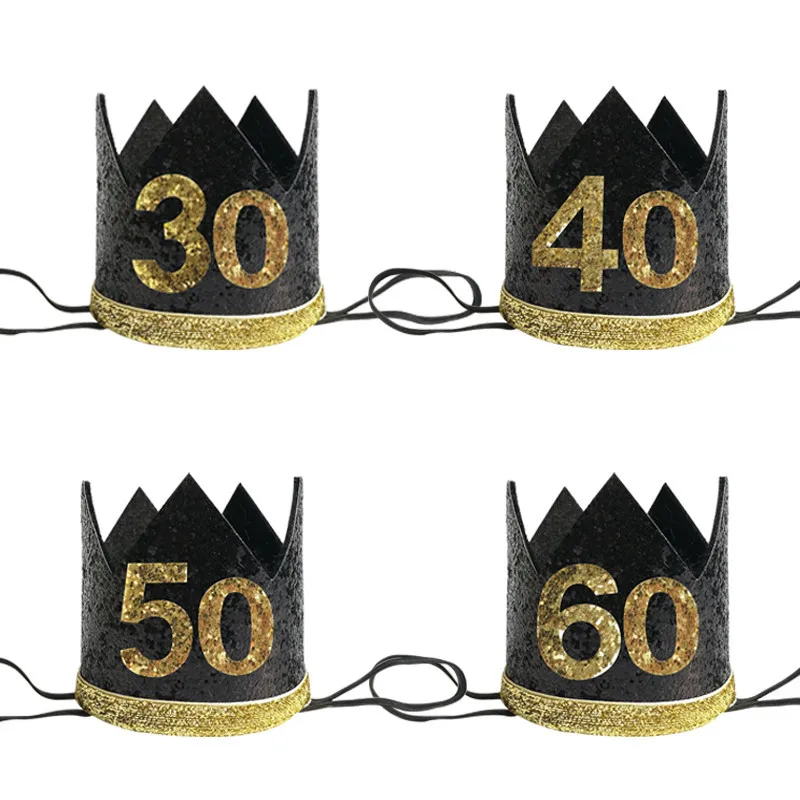 1Pcs 30 40 50 60 Year Birthday Crown Headband Hat Sash Glasses Frame Adult Men Women Birthday Party Booth Props Decor Supplies