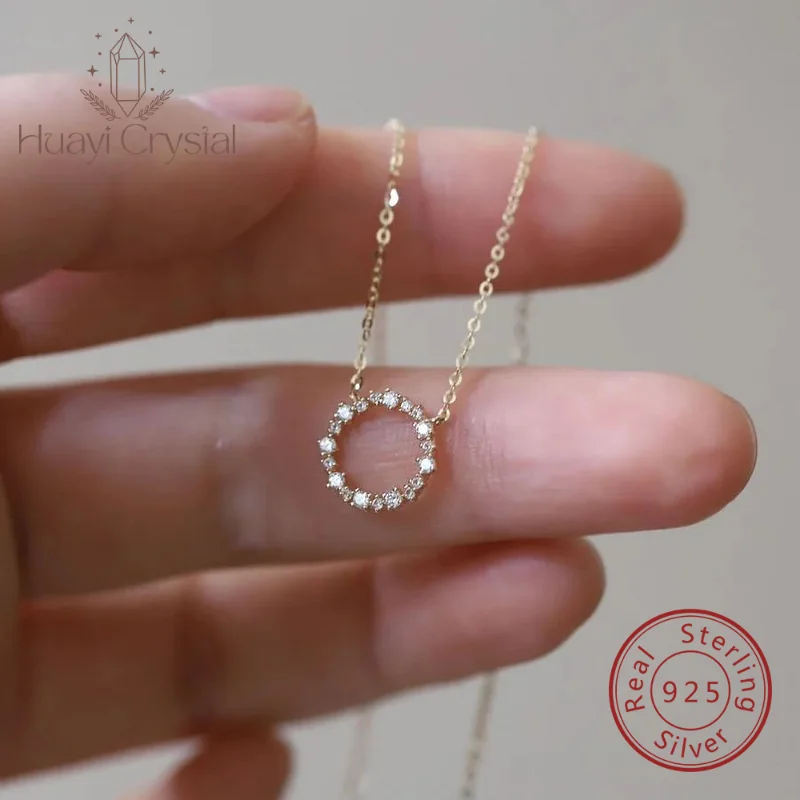 

S925 sterling silver plated 14K gold necklace blue sea legend inlaid zircon circle light luxury clavicle chain