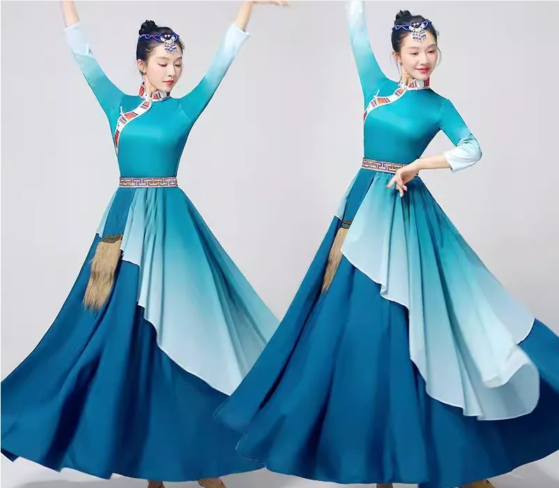 Nowy Tybetański Unikatowy Kostium Taneczny z Temperamentem, Długa Spódnica do Tańca Kwadratowego