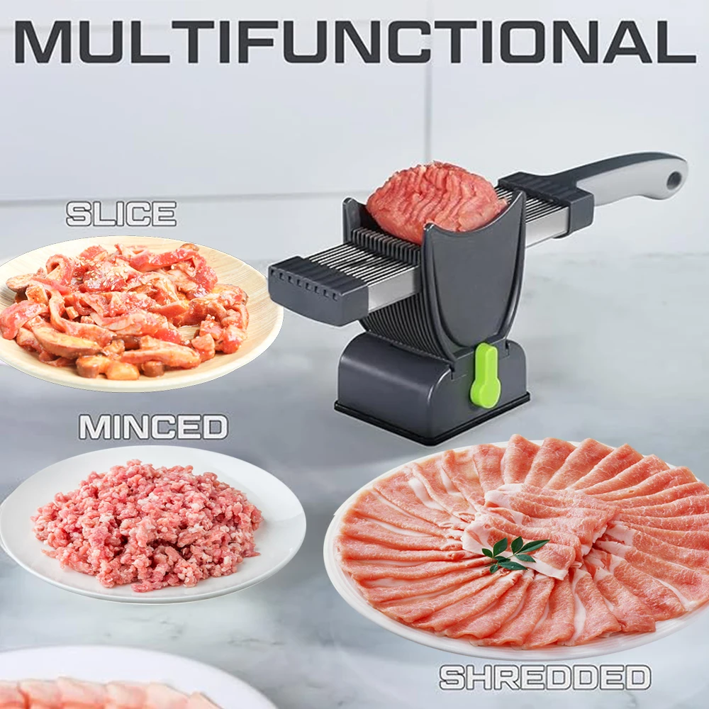 Miniature Manual Stainless Steel Fresh Meat Cutter Chopper Meat Slicing Strips Dices for Home Kitchen