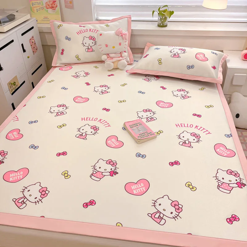 Sanrio Cartoon Cinnamoroll Kuromi Hello Kitty Bedding Summer Kawaii Anime Soft Ice Shreds Cold Pad Pillow Cover Set Girl Gifts