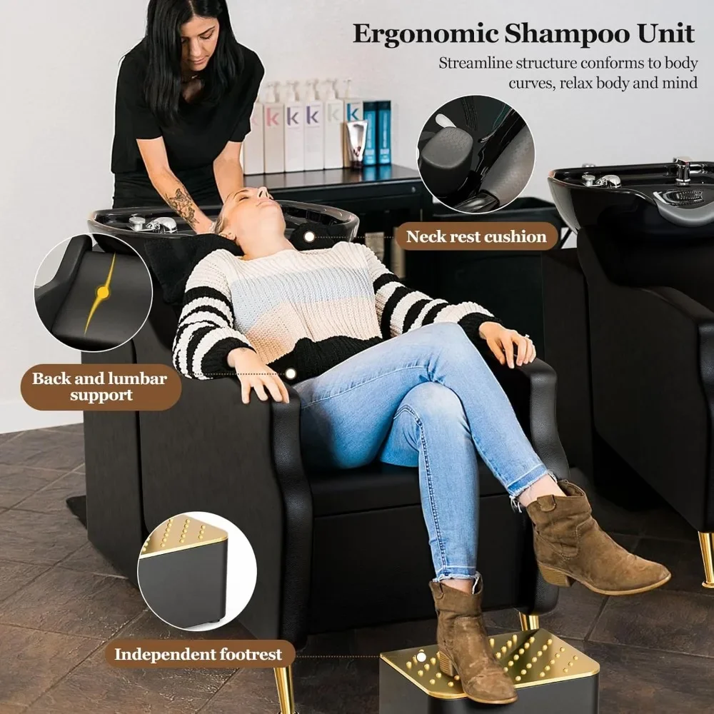 Shampoo Stoel En Kom Voor Salon, Backwash Shampoo Station Gootsteen Met Keramische Kom En Voetensteun, Barbershop Spa-Uitrusting