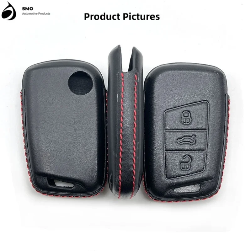 For Volkswagen Maiteng B8 Leather Key Cover Passat B5 Smart Three-key Key Bag Cowhide Protective Cover Chain Buckle