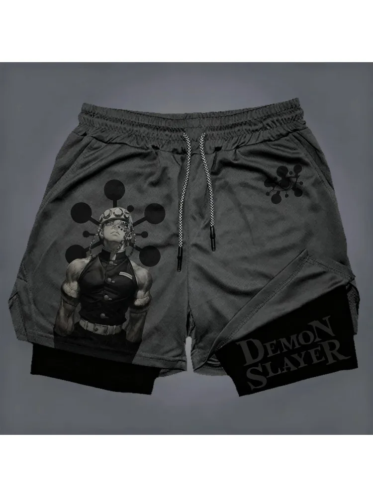 AliExpress Bandai Demon Slayer Anime Men's Double-layer Shorts 2026 Summer American Sports Cycling Loose, Breathable and Fashionable Shorts