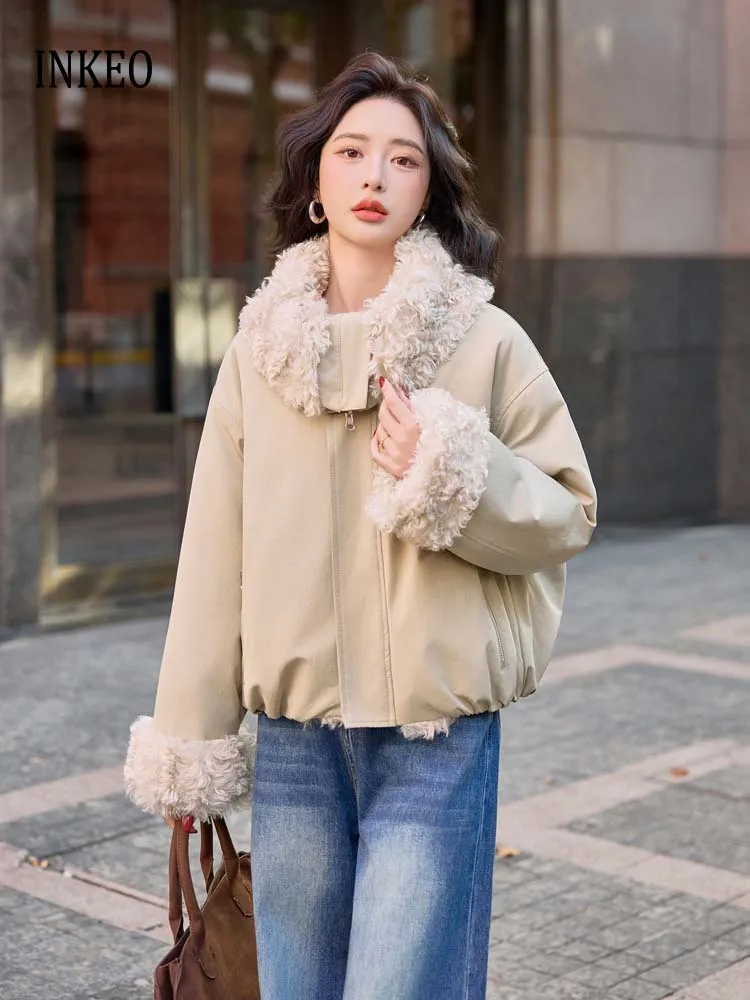 

Streetwear Oversized collar faux fur coat Women's 2026 New collection Khaki Luxury Long sleeve jacket Patchwork outerwears DJ613