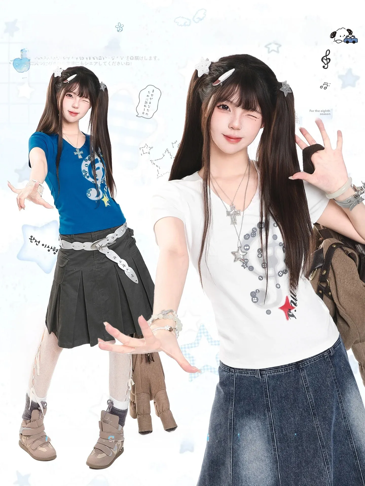 Retro American Note Print V-neck Short Sleeve T-shirt Women's Summer Casual Slim Fit Short Style Shoulder Top