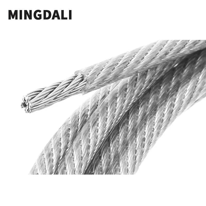 5-50M PVC transparent coating rope, 1/1.2/1.5/2/3/4/5/6mm steel wire rope, outdoor clothesline, stainless steel cable
