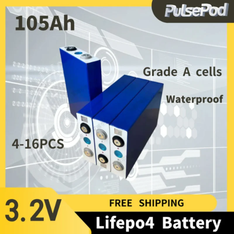 

PulsePod 3.2V 105Ah LiFePO4 battery DIY 4s 12V 8s 24V Inverter RV Motorcycle Electric Car travel Solar Batteries Grade A