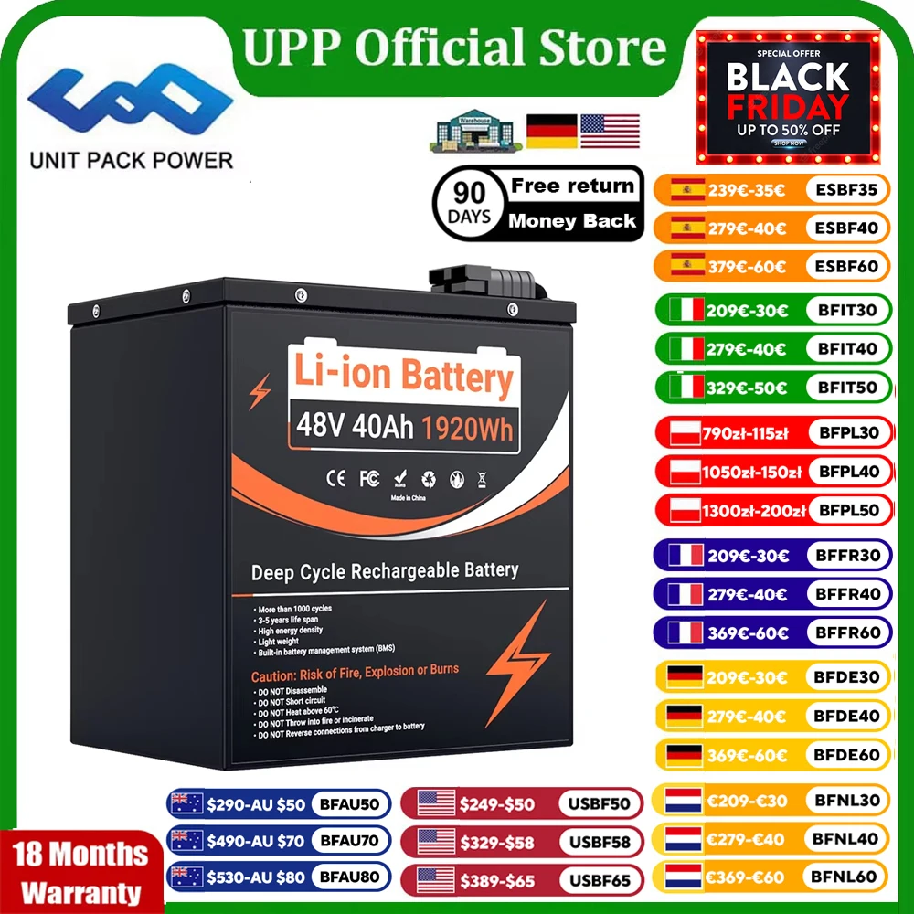 

48V 50Ah Lithium Pack 12V 24V 100Ah LifePo4 Battery for 2000W 1500W 2000W Motorcycle/Trike/Backup Power/Home Energy Storage