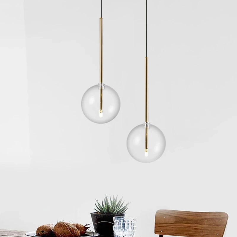 Nordic Modern Creative Transparent Glass Chandelier AC90-260V Single Head Ball Bedroom Dining Room  Living Room Small Chandelier