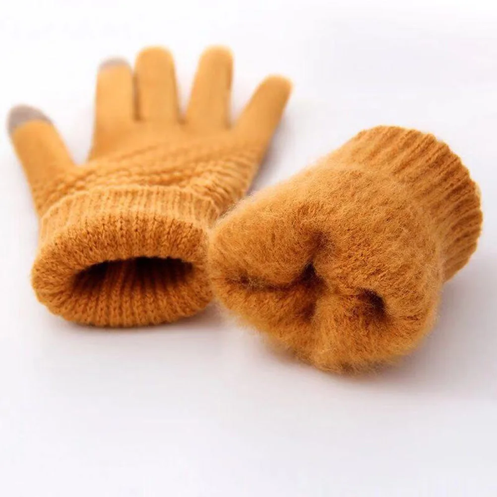 2Pair Knitted Winter Finger Gloves Unisex Screen Gloves for Outdoor Hiking Climbing Cold Weather Use