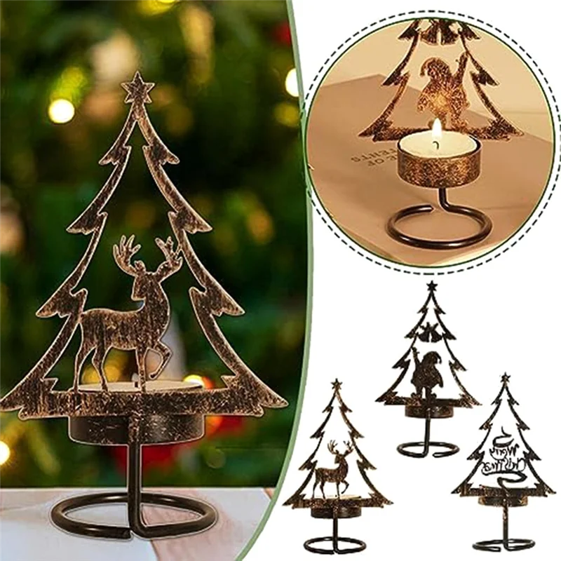 لينة حامل شمع معدني عيد الميلاد ماتيل الجدول محور الرنة شجرة عيد الميلاد سانتا كلو عشاء الشاي حامل مصباح سهل إنستا #3