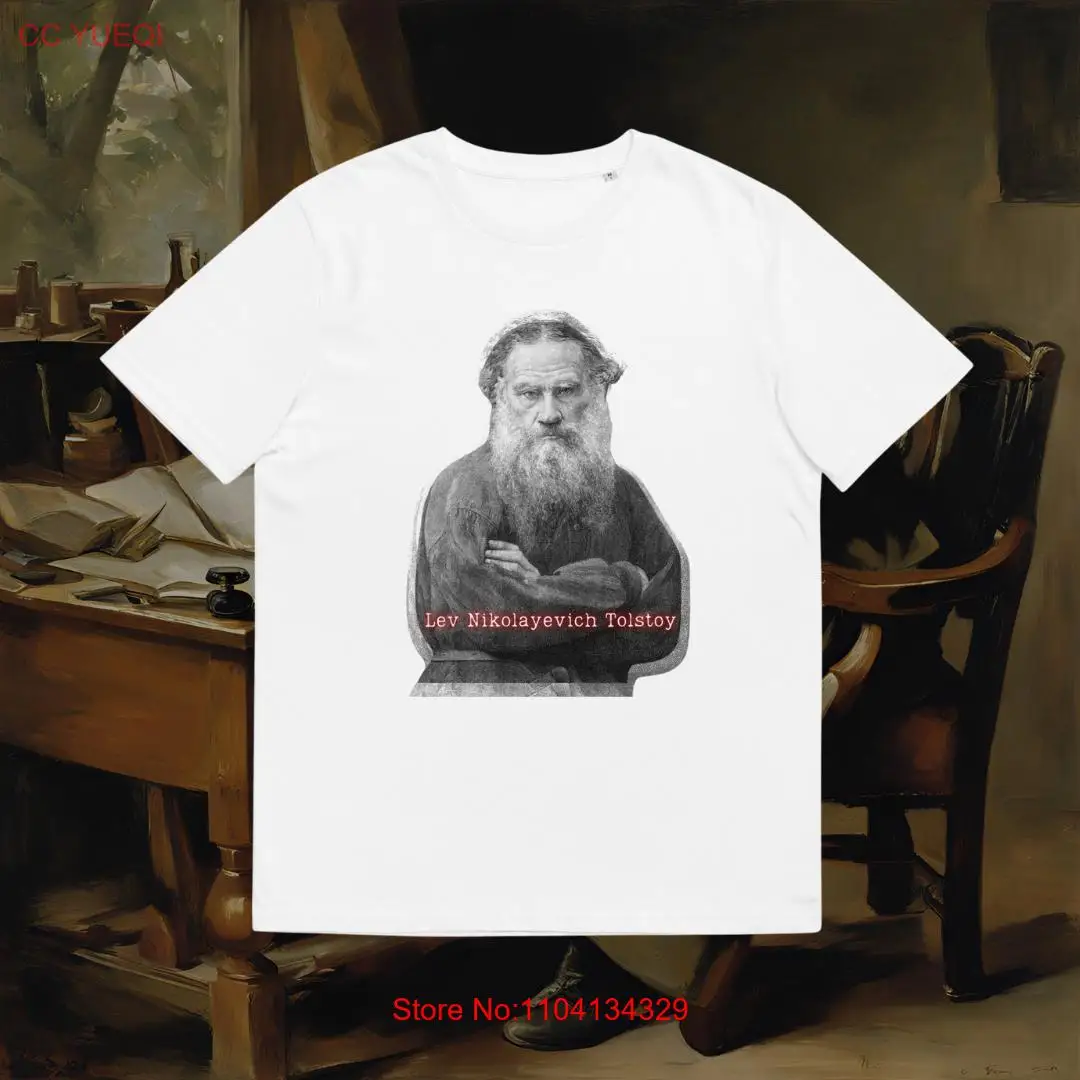Biologisch katoenen Leo Tolstoy T-shirt voor literatuurliefhebbers en boekenliefhebbers, lange of korte mouwen