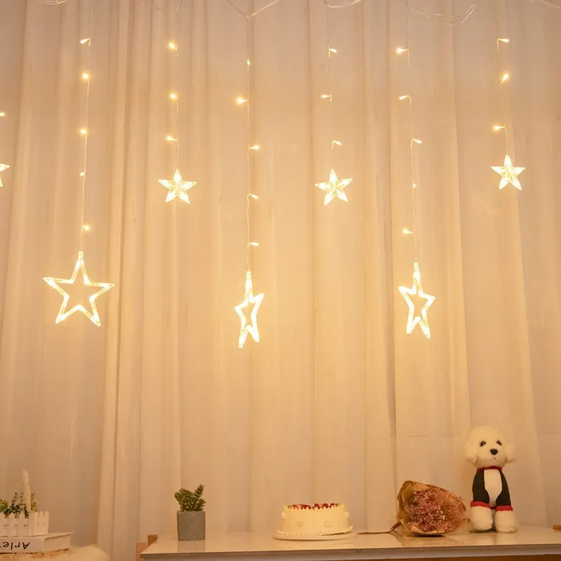 1PC 3.5M Battery Box Rope Curtain Lamp Stars Atmosphere Decorative Light String, Suitable for Ramadan, Christmas, Wedding, Birth