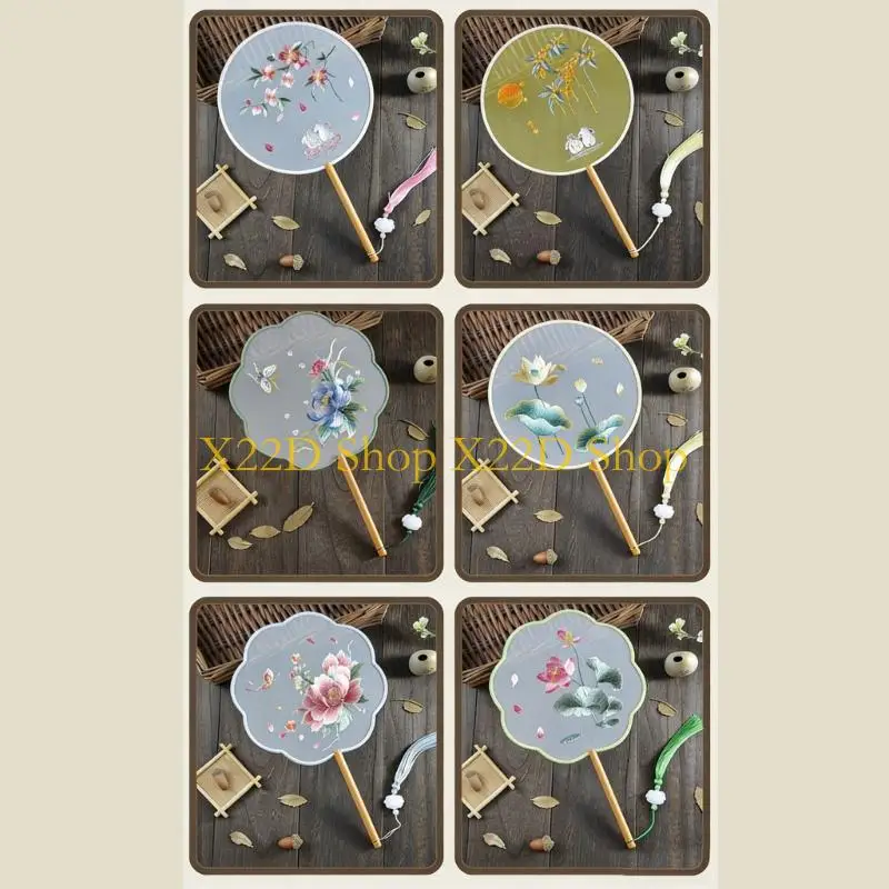 X22D Vintaged Type Embroidered Hand Fan For Costume Photography And Display