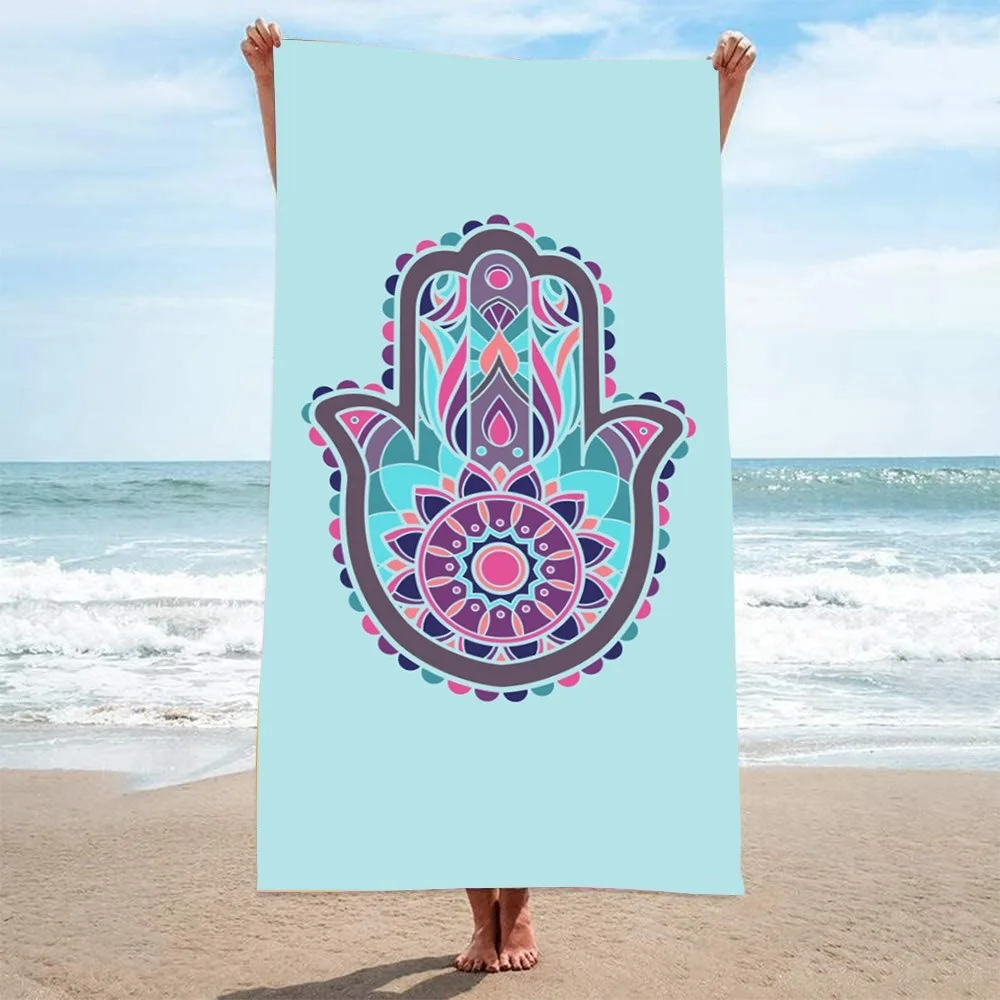 HAMSA Pattern Beach Towel27x55in Decor Tapestry Microfiber Bath Towel Sun Protection Shawl Outdoor Travel Camping Picnic Blanket