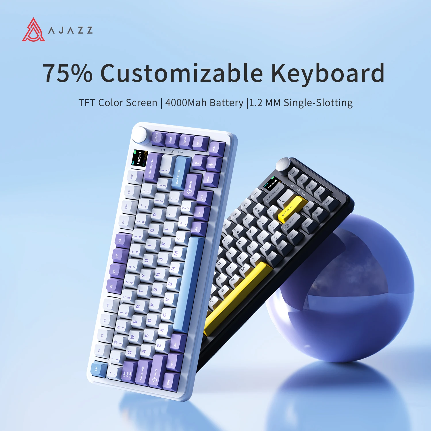 NEW AJAZZ AK820 MAX Tri-mode Hot Swap 4000mAH RGB Bluetooth Wireless Gaming Mechanical Keyboard With Knob 82 Keys PBT Keycaps