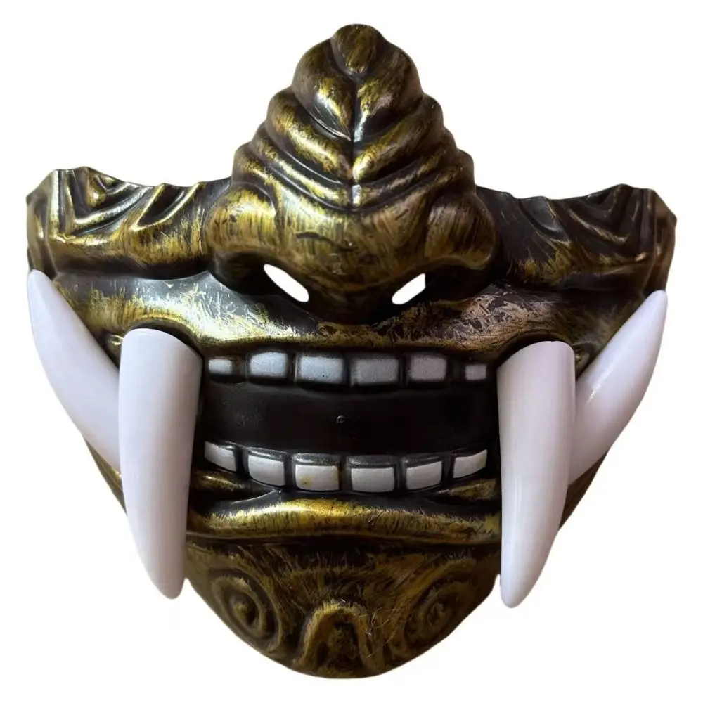 Realistic 3D Japanese Samurai Mask Lightweight Fierce Teeth Halloween Cosplay Masks Breathable Fang Mask Clothing Accessories