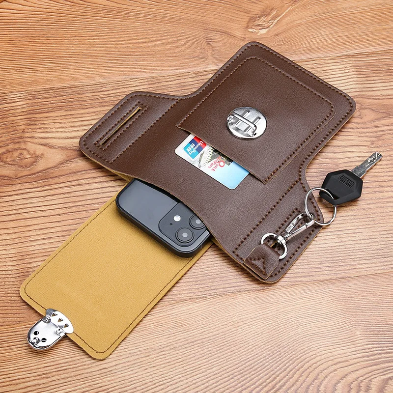 Men Belt Cellphone Loop Holster Case Waist Bag Male PU Leather Purse Phone Wallet Vintage Belt Mobile Phone Protective Sheath view 4