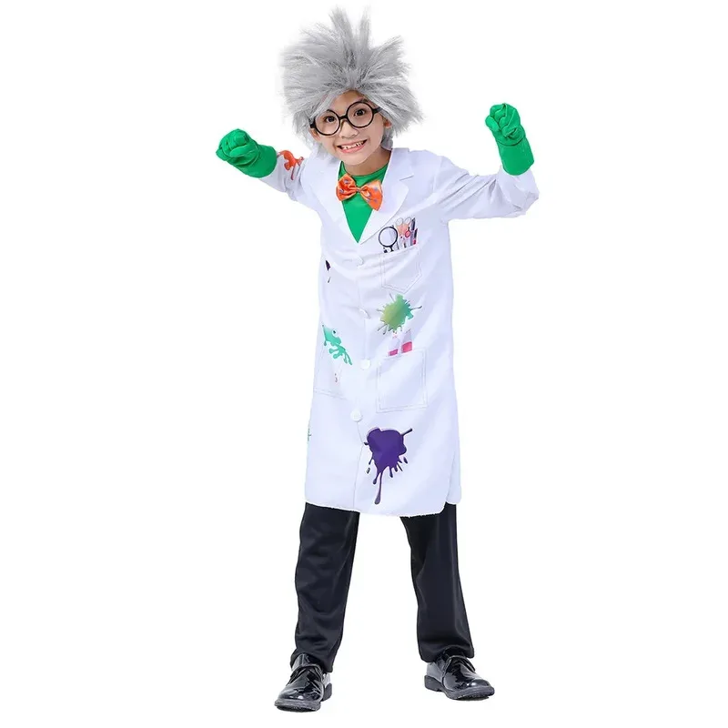SS23 niños niño Psycho científicos locos disfraces Cosplay peluca pantalones gafas guantes niños juego de rol médico científico profesión Clo