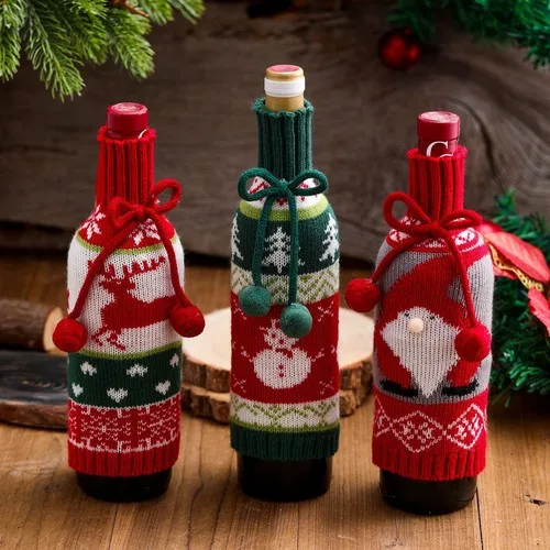 Eternal High Collar Christmas Wine Bottle Cover Smooth Surface Knitted Fabric For Holiday Gift Wine Bottle Sweater Home (Yurt from)