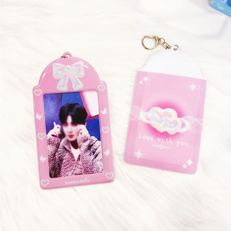 Blue Black Pink Photocard Holder Keychain Idol Photo Sleeve Card Holder Protector Love Card Sleeve Korean School Stationery