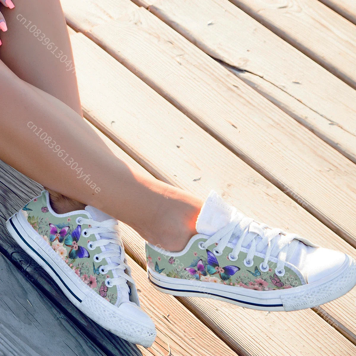 Women Shoes Summer New Purple Butterfly Breathable Board Shoes Casual Shoes Canvas Lace Up Low Top Women's Shoe
