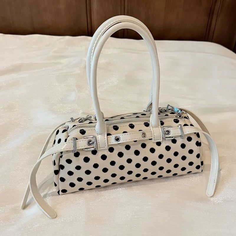 

Корейская женская сумка в горошек с цветовыми блоками, уникальная модная универсальная прямоугольная сумка на молнии, сумка-боулинг