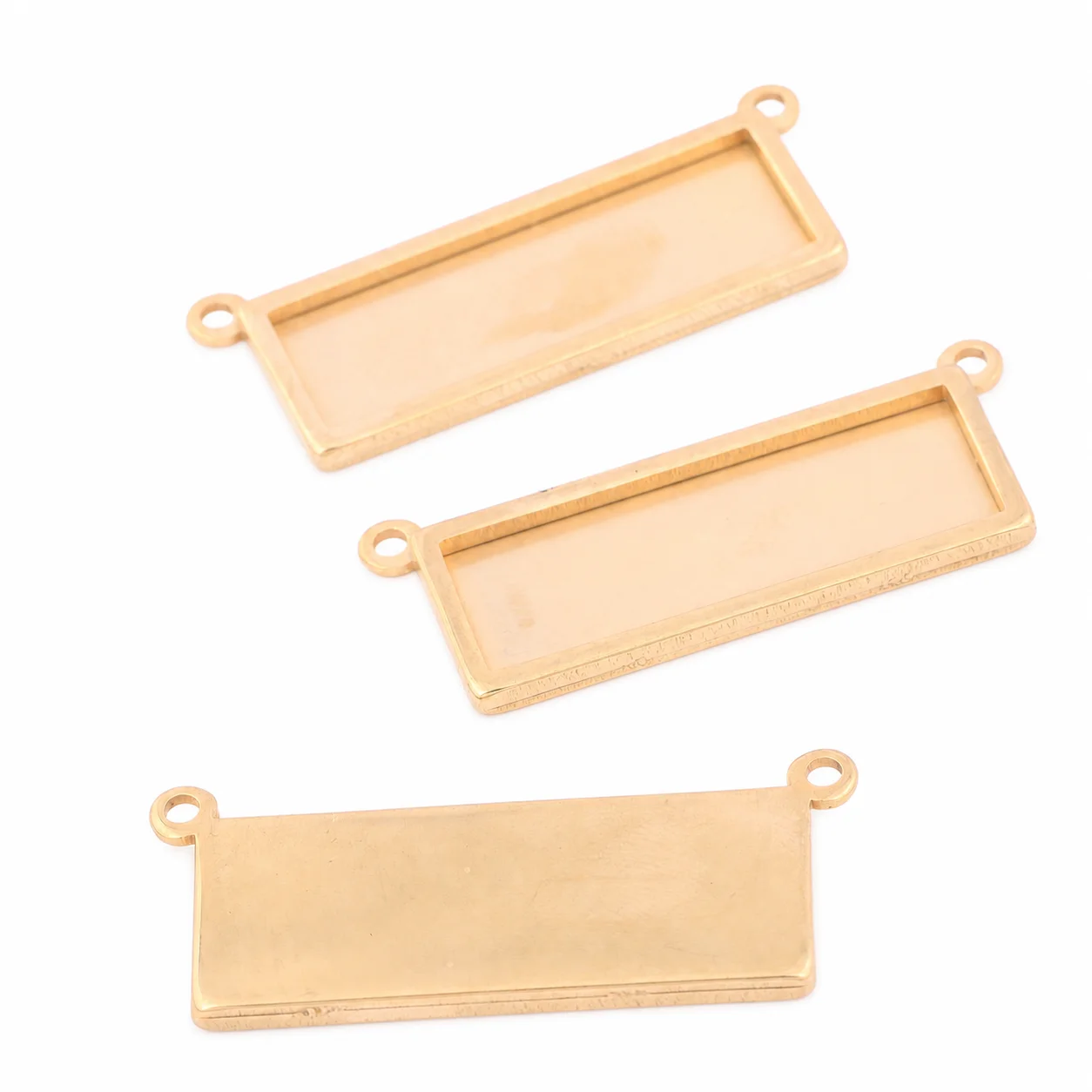 5pcs Stainless Steel Gold Plated Fit 10x30mm Rectangle Cabochon Connector Base Setting Blanks Diy Bezel Pendant Tray Blanks