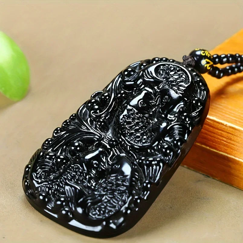 Elegant Obsidian Fish Pendant - Natural Stone, Men's Fashion Accessories