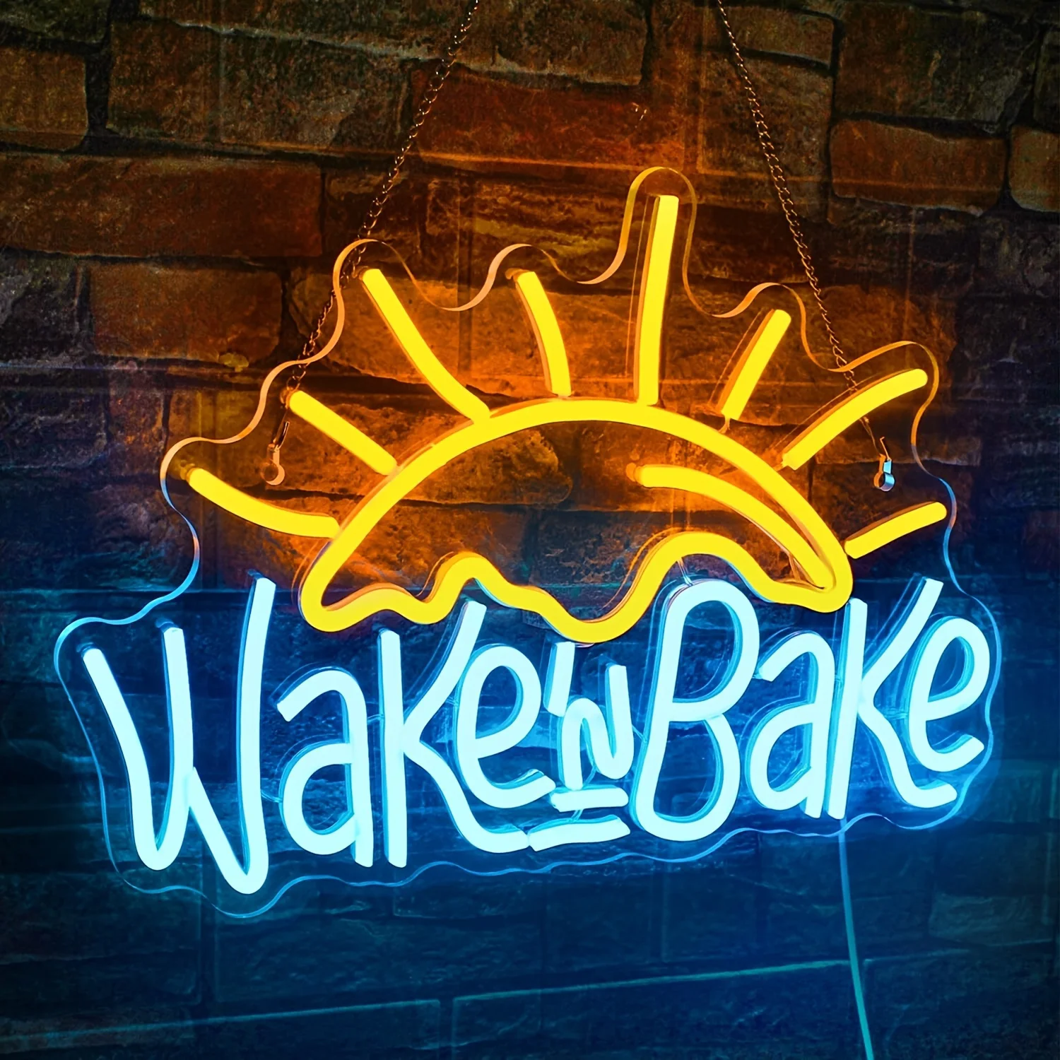 Wake In Bake Neon Sign, Coffee Bar Neon Signs For Wall Decor, Dimmable LED Sun Neon Sign For Bedroom Home Kitchen Shops Party